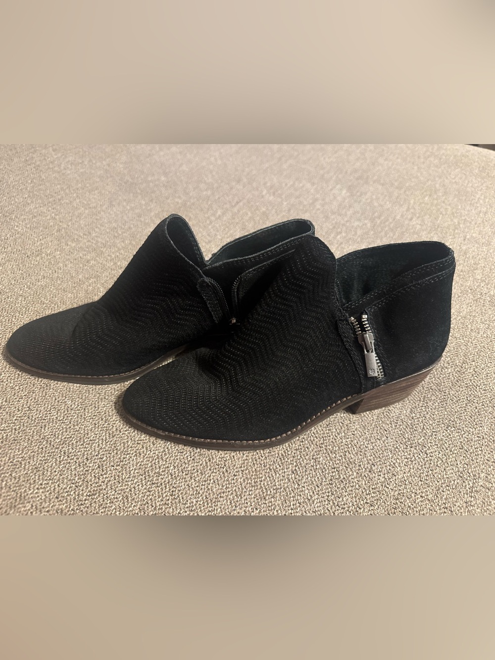 Lucky Brand Black Suede Ankle Booties with Side Zip